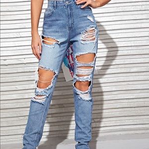 High Waist Ripped Jeans (Loose)